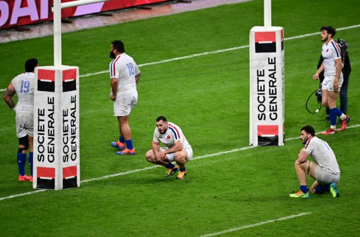 Les joueurs du XV de France battus par l'Ecosse au tournoi des Six Nations à Saint-Denis, le 26 mars 2021