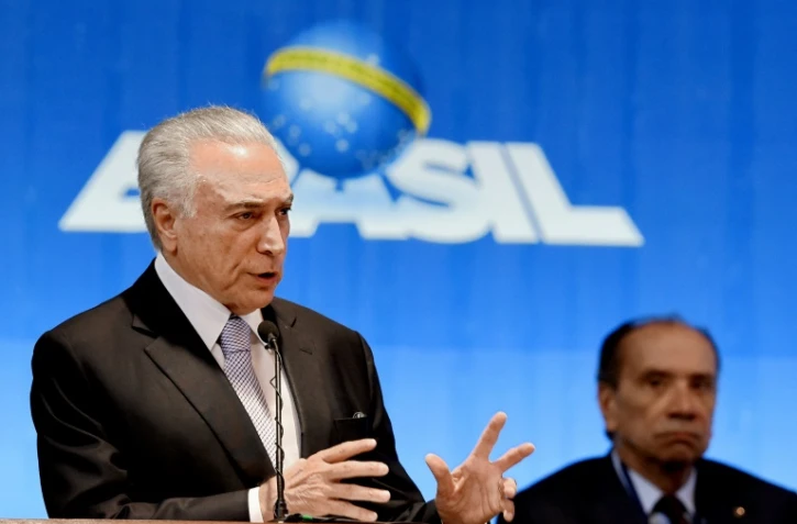 Le président brésilien Michel Temer ouvre le Forum international de l'eau à Brasilia, le 19 mars 2018