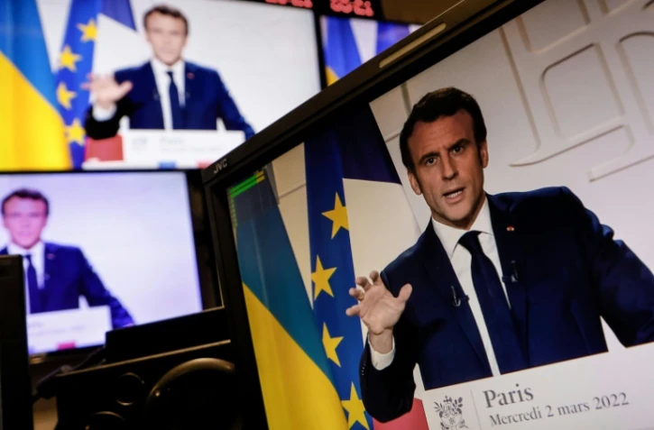 Emmanuel Macron lors d'une déclaration à l'Elysée sur la guerre en Ukraine, à Paris le 2 mars 2022