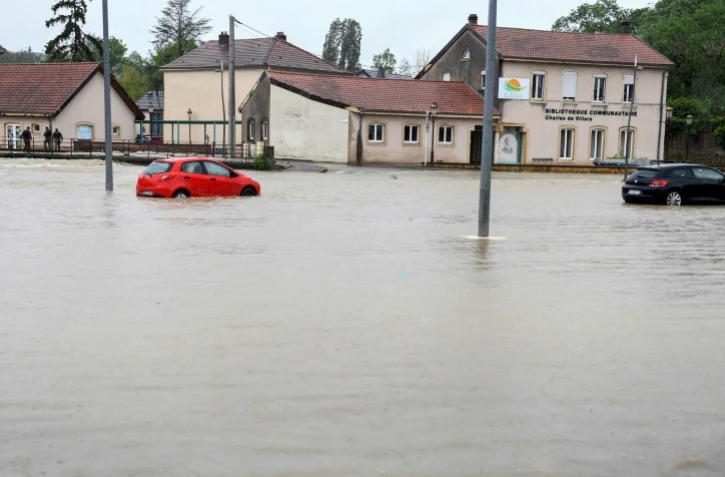Une rue inondée à Boulay-Moselle, dans le département de la Moselle, le 17 mai 2024
