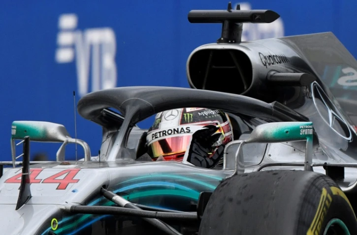 Le Britannique Lewis Hamilton après avoir remporté le Grand Prix de Russie de F1, le 30 septembre 2018 à Sotchi