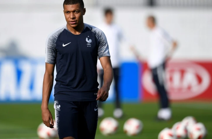 Le Français Kylian Mbappé à l'entraînement à Moscou le 14 juillet 2018