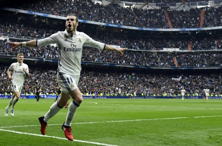 L'attaquant du Real Madrid Gareth Bale après un but contre l'Espanyol, le 18 février 2017 à Bernabeu