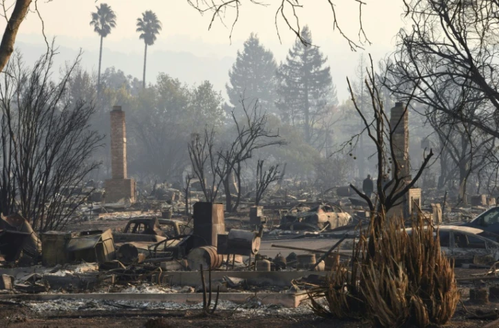 Vue des ravages causés par des incendies à Coffey Park, un quartier de Santa Rosa, le 11 octobre 2017 en Californie