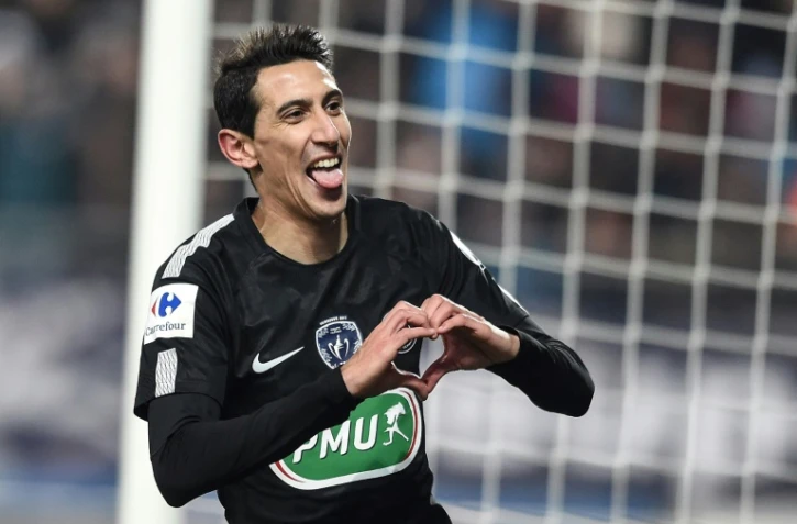 L'attaquant argentin du PSG réagit après avoir inscrit un but lors de la qualification en quarts de finale de la Coupe de France face à Sochaux le 6 février 2018