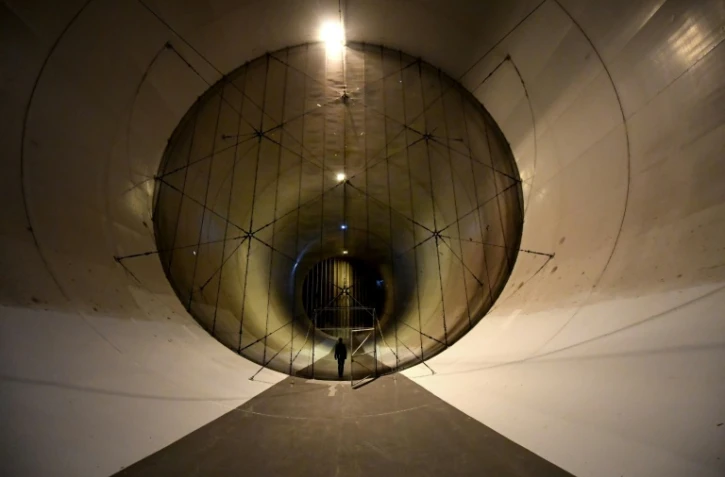 Système de soufflerie à l'Onera, le centre français de recherche aérospatiale, le 18 octobre 2017 à Modane (Savoie) 