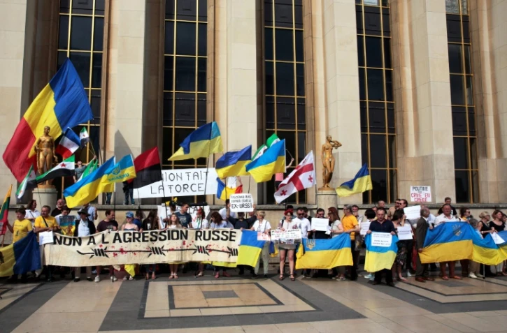 Manifestation contre la visite de Vladimir Poutine au Trocadéro à Paris le 28 mai 2017