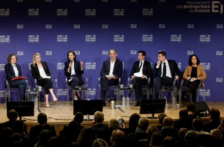 Les sept principales têtes de liste aux européennes auditionnées par le Medef, le 18 avril 2024, à Paris