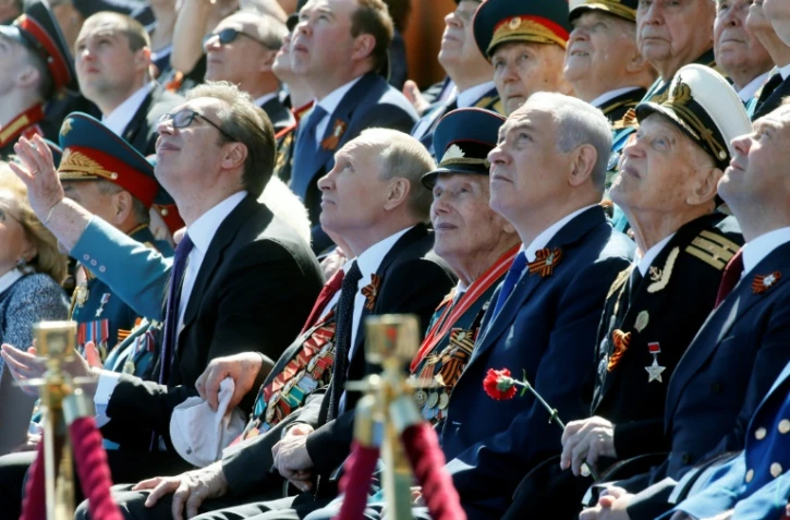 Le Premier ministre israélien Benjamin Netanyahu, notamment accompagné du président russe Vladimir Poutine, le 9 mai 2018 à Moscou