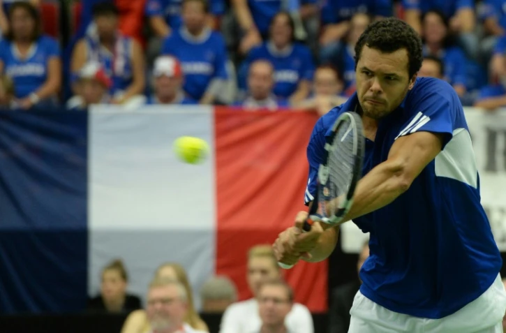 Le Français Jo-Wilfried Tsonga lors du quart de finale de la Coupe Davis, à Trinec en République tchèque, le 17 juillet 2016