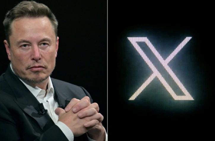 Le propriétaire de X Elon Musk, le 16 juin 2023 à Paris, et le logo du réseau, le 24 juillet 2023