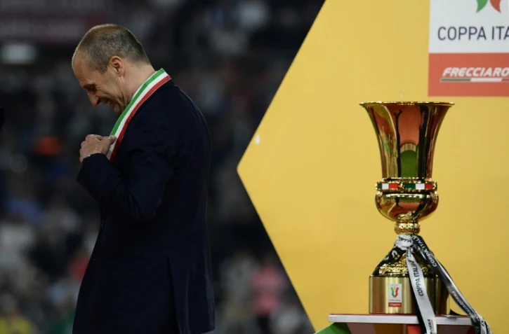 Massimiliano Allegri après la cérémonie protocolaire de la finale de la Coupe d'Italie remportée par la Juventus face à l'Atalanta le 15 mai 2024 à Rome