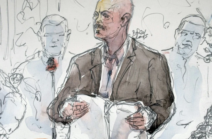 Un croquis montrant Tony Meilhon à son procès à Rennes, dans l'ouest de la France, le 13 octobre 2015