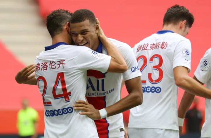 Kylian Mbappé (centre), lors de la victoire du Paris SG contre l'OGC Nice, le 20 septembre 2020 à Nice
