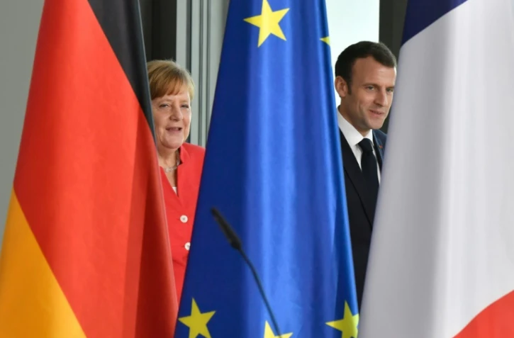 Angela Merkel et Emmanuel Macron, le 19 avril 2018 Ă Berlin