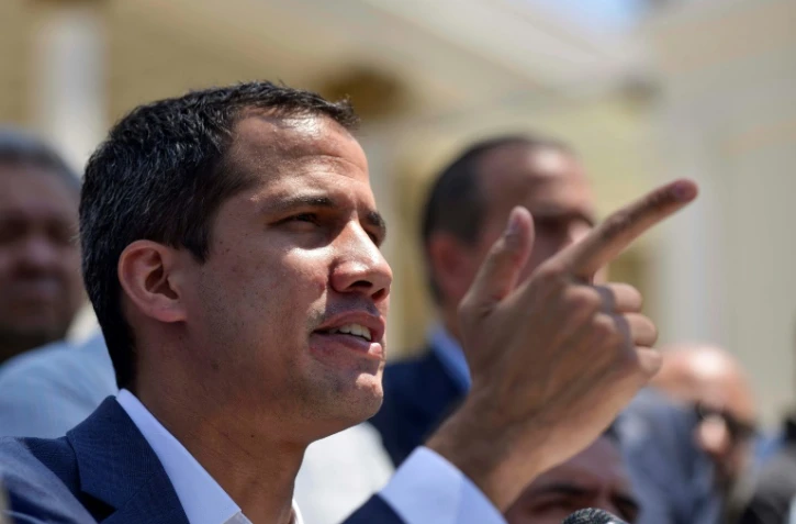 L'opposant vénézuélien et président autoproclamé Juan Guaido lors d'une conférence de presse à l'Assemblée nationale à Caracas, le 10 mars 2019