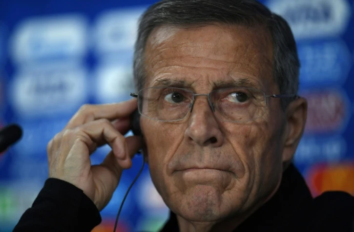 Le sélectionneur de l'Uruguay Oscar Tabarez en conférence de presse le 14 juin 2018 à Ekaterinburg