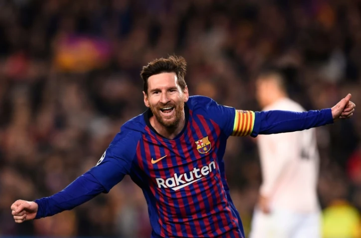 L'attaquant du Barça Lionel Messi auteur d'un doublé face à Manchester United en quarts retour de C1 au Camp Nou, le 16 avril 2019