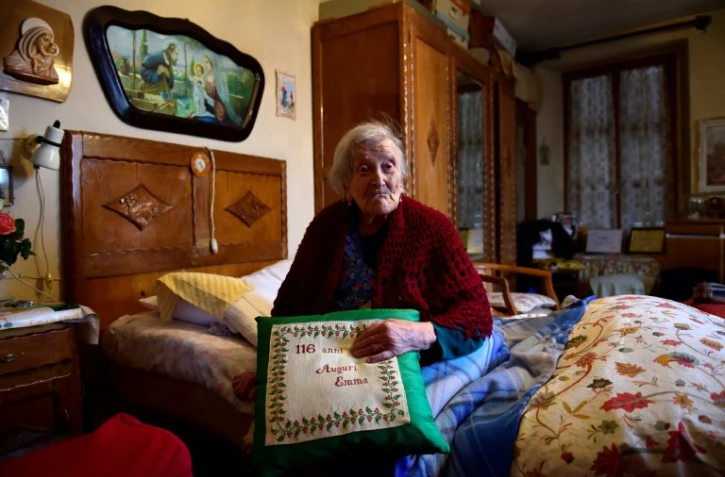 Emma Morano, 116 ans, lors d'un entretien avec l'AFP, le 14 mai 2016 à Verbania, en Italie, le 14 mai 2016
