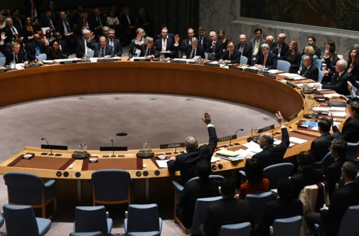Les ministres des Affaires étrangères votent lors d'une réunion du Conseil de sécurité de l'Onu sur la Syrie, le 18 décembre 2015 à New York