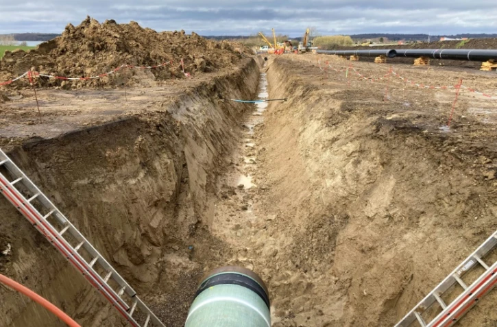 Le site de construction du gazoduc Baltic Pipe, le 7 avril 2022 Ă Middelfart, au Danemark