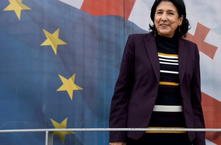 La candidate Salomé Zourabichvili, favorite du scrutin, à Tbilissi en Géorgie, le 24 octobre 2018