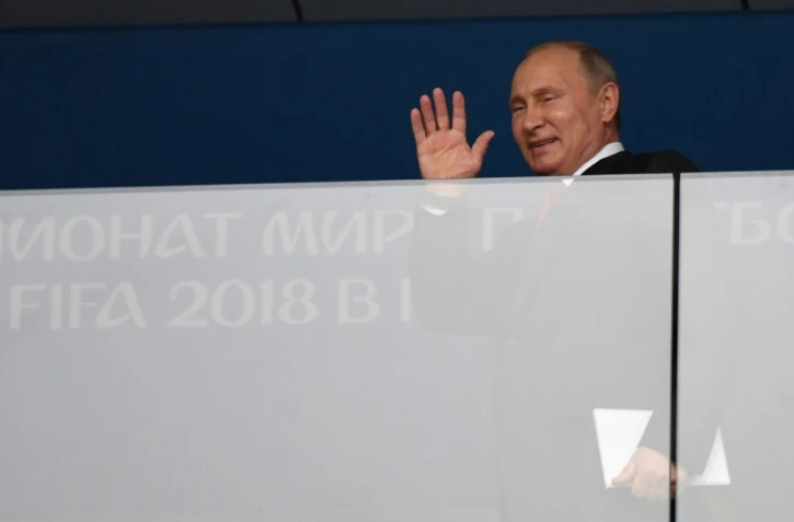 Le président russe Vladimir Poutine après son discours d'ouverture de la Coupe du monde, le 14 juin 2018 à Moscou   