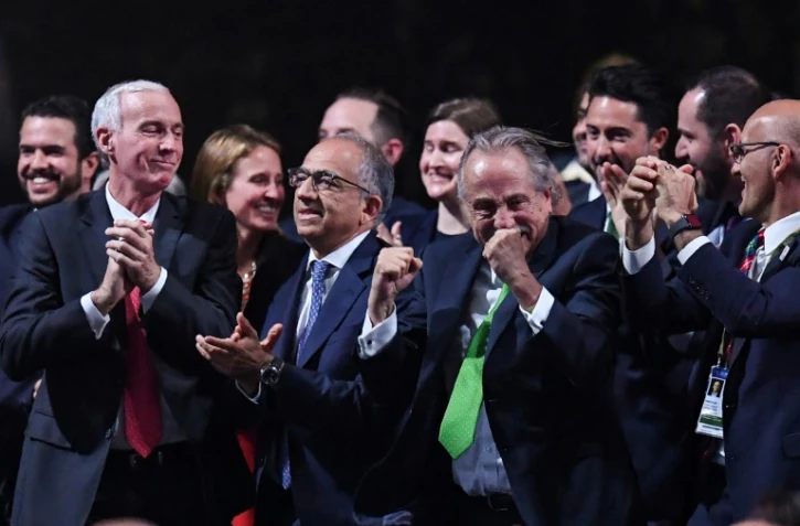Le comité Canada-Mexico-USA exulte après l'obtention de l'organisation du Mondial-2026 lors du congrès de la Fifa, à Moscou, le 13 juin 2018
