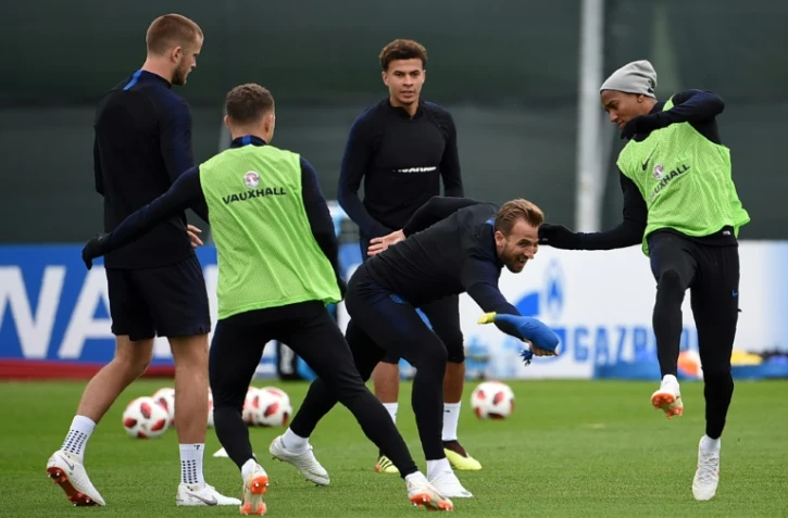 Séance d'entraînement pour Harry Kane et les Anglais au camp de base de Repino, le 10 juillet 2018 