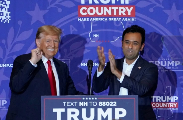 Vivek Ramaswamy et Donald Trump, le 16 janvier 2024 Ă Atkinson dans l'Iowa