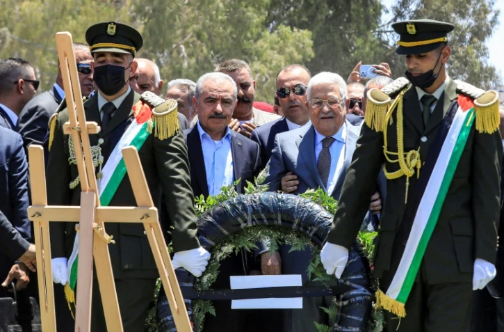 Le président palestinien Mahmoud Abbas lors d'un hommage aux Palestiniens tués dans une opération militaire israélienne, à Jénine, en Cisjordanie occupée, le 12 juillet 2023