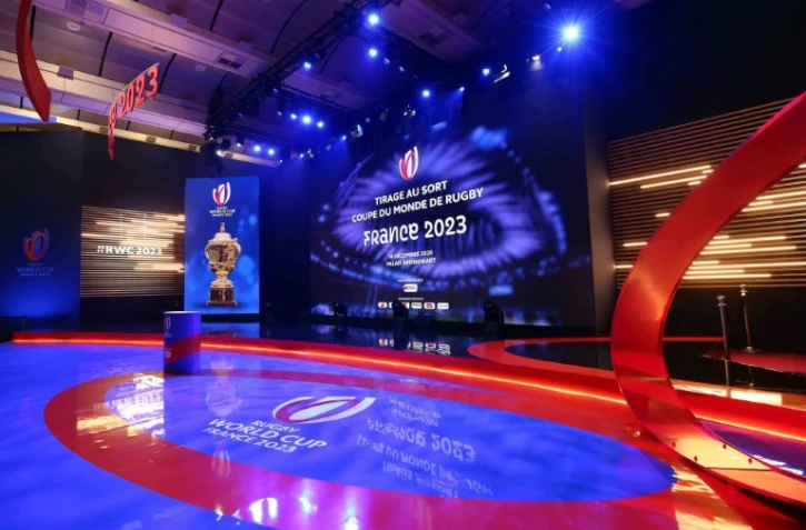 Photo remise par les organisateurs du tirage au sort de la Coupe du monde de rugby 2023 le 14 décembre 2020 à Paris