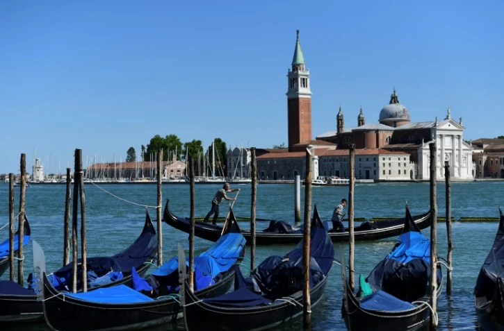 Des gondoliers à Venise, le 27 mai 2020