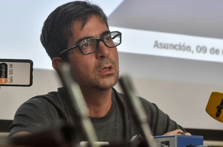 Assassiné mardi en Colombie, le procureur du Paraguay spécialisé dans la lutte contre le trafic de drogue, Marcelo Pecci, le 9 novembre 2021 lors d'une conférence de presse à Asuncion