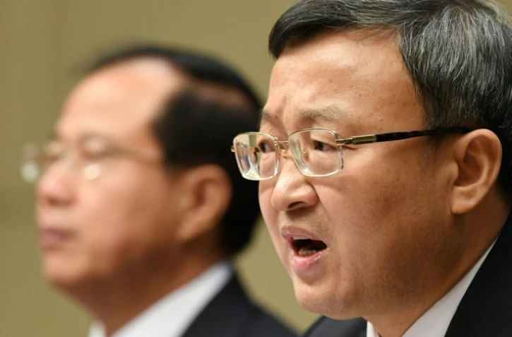 Le vice-ministre chinois du Commerce Wang Shouwen lors d'une conférence de presse à Pékin, le 25 septembre 2018