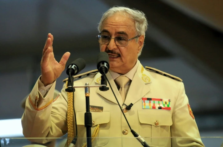 Khalifa Haftar, homme fort de la Cyrénaïque et chef de l'Armée nationale libyenne, le 7 mai 2018 à Benghazi
