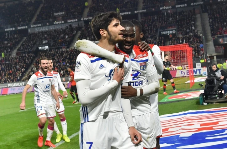 Le milieu de terrain de Lyon Martin Terrier (c) buteur lors de la victoire 1-0 sur Rennes le 29 mars 2019 en 30e journée de L1