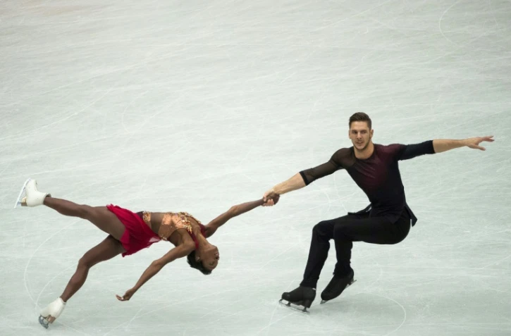 Le couple français Vanessa James et Morgan Ciprès lors du programme court des Mondiaux de patinage artistique, le 20 mars 2019 à Saitama 