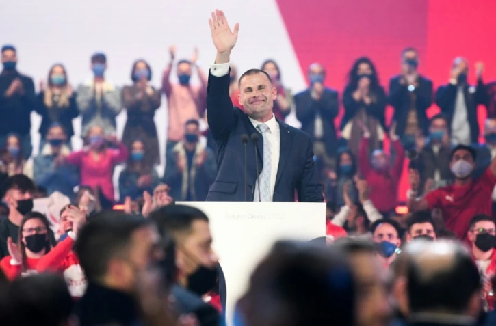 Le Premier ministre maltais Robert Abela lors d'un meeting de campagne, le 24 mars 2022 Ă Ta'Qali