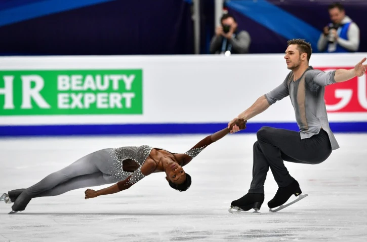 Vanessa James et son partenaire Morgan Ciprès à l'Euro de patinage artistique à Moscou, le 18 janvier 2018