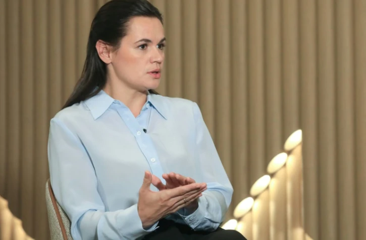 La cheffe de file de l'opposition bélarusse, Svetlana Tikhanovskaïa lors d'un entretien à l'AFP, le 22 août 2020 à Vilnius