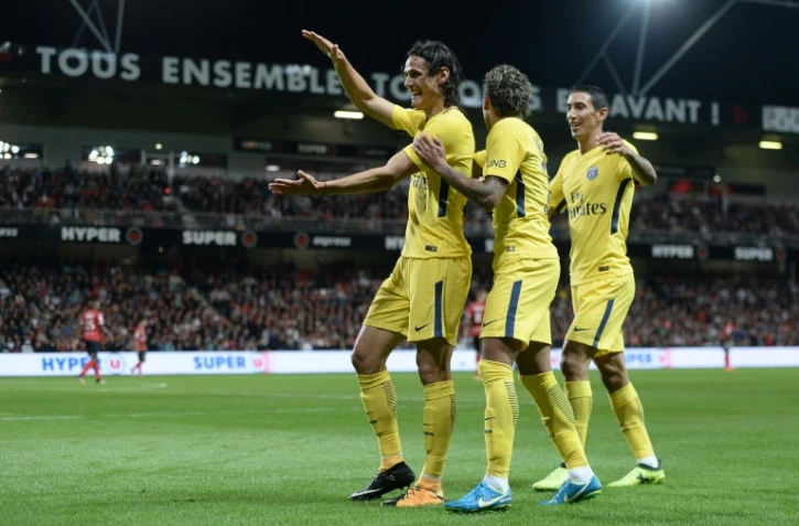 Neymar et Edinson Cavani, suivis par Angel di Maria, ont marqué pour le PSG contre Guingamp au Roudourou, le 13 août 2017