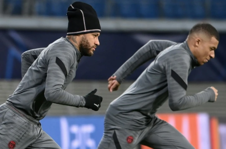 Les joueurs du Paris SG Neymar et Mbappé à l'entraînement, le 2 novembre 2021 à Leipzig