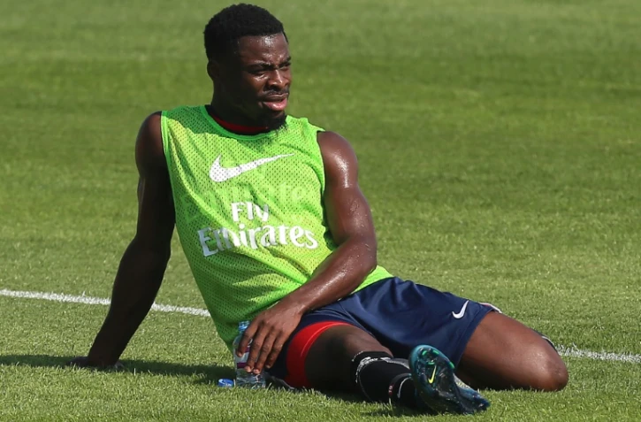 Serge Aurier lors d'une séance d'entraînement avec le PSG à Doha, le 28 décembre 2015