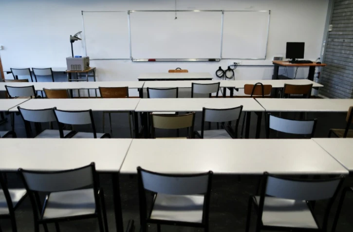 Une classe vide de l'université de Mont-Saint-Aignan, près de Rouen, le 11 octobre 2017