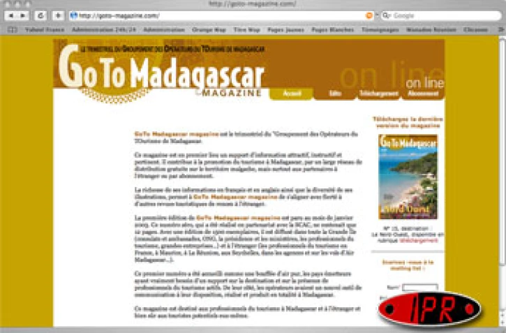 Mercredi 21 mars 2007 -
La page d'accueil du site du magazine Go to Madagascar