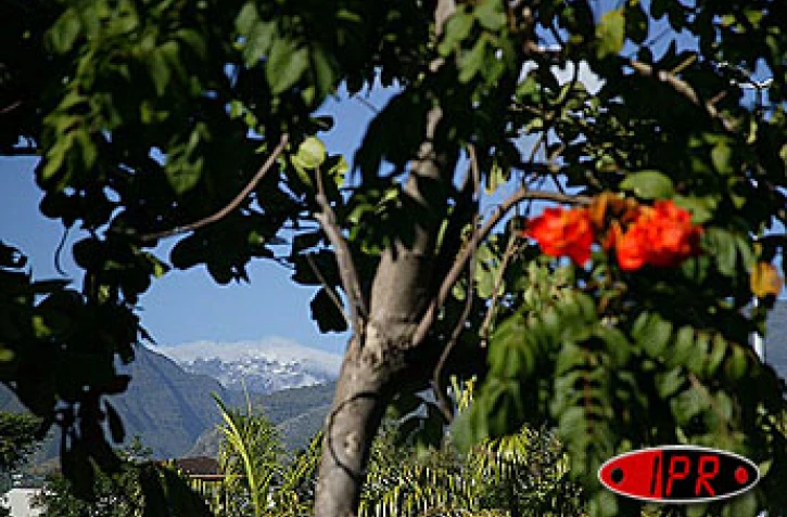 Samedi 2 août 2003
Le Piton des neiges sous la neige vu de l'Est
Photo Hervé Douris