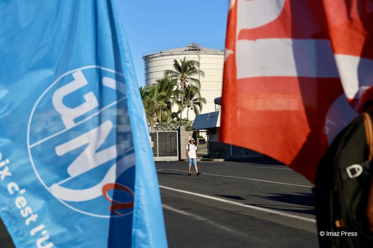 Mobilisation de l'intersyndicale devant la SRPP au Port